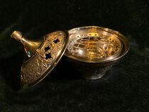Carved Brass Resin Censer - with screen, lid and trivet