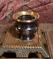 Tibetan Chakra Censer - with Screen and carved Coaster