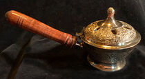 Brass censer with Wooden handle - 8"long